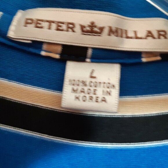 Peter Millar Golf Polo Shirt Beaufort Stripe Lisle Knit Mens Large Blue Striped - Picture 4 of 4